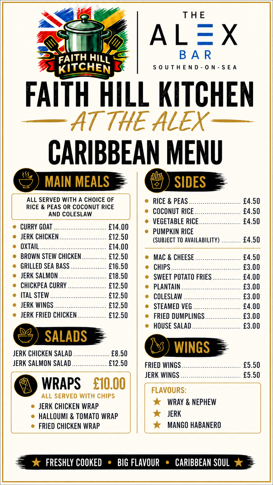 Faith Hill Kitchen Caribbean menu